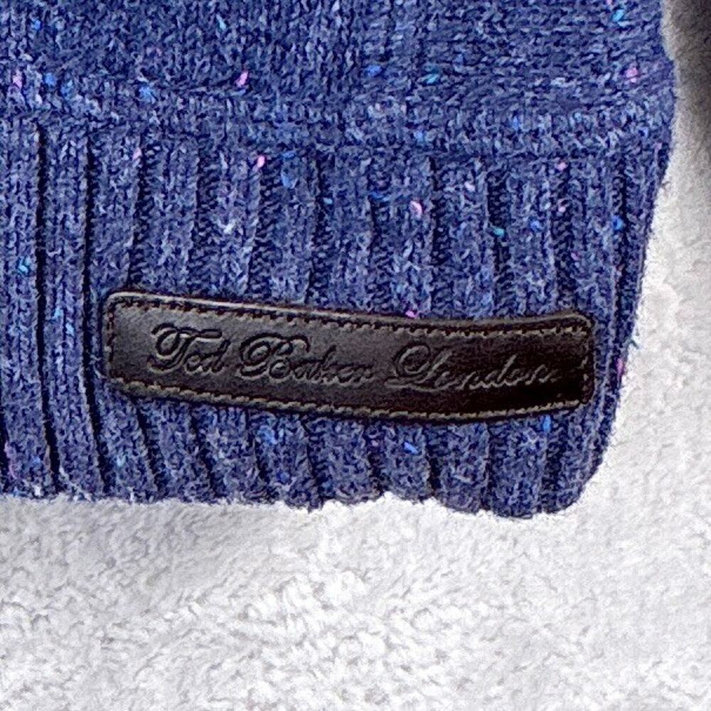 Ted Baker Sweater Mens 7 (3XL) Blue Technicolour Yarns Wool Shawl Collar Luxury - Picture 4 of 10